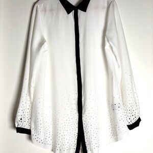 August Silk Black and White Button Down Silk Shirt